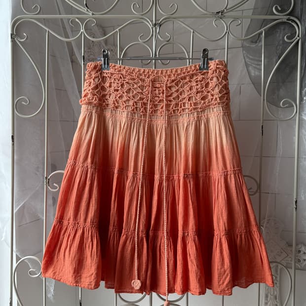 Crochet Belt Gradation Linen Skirt 0375