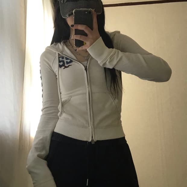 홀리스터 아이보리 딱붙핏 후드집업