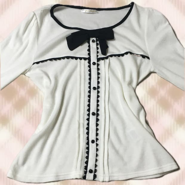 블랙 화이트 리본 니트 갸루 오네 러블리 히메 로걀 공겜 긴팔 러블리