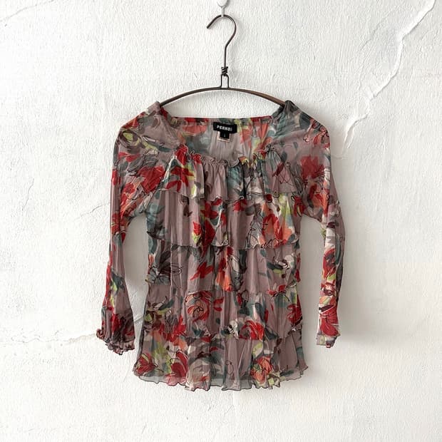 Floral Print Off-Shoulder Mesh Top