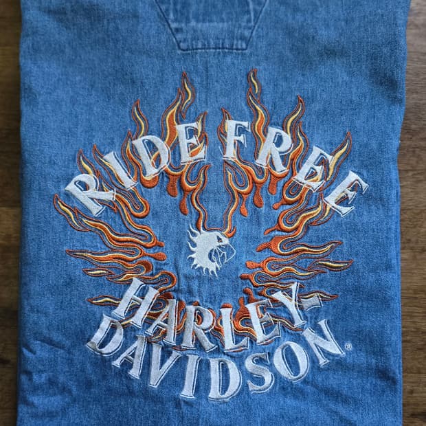 빈티지 할리 데이비슨 자수 데님 셔츠 XXL