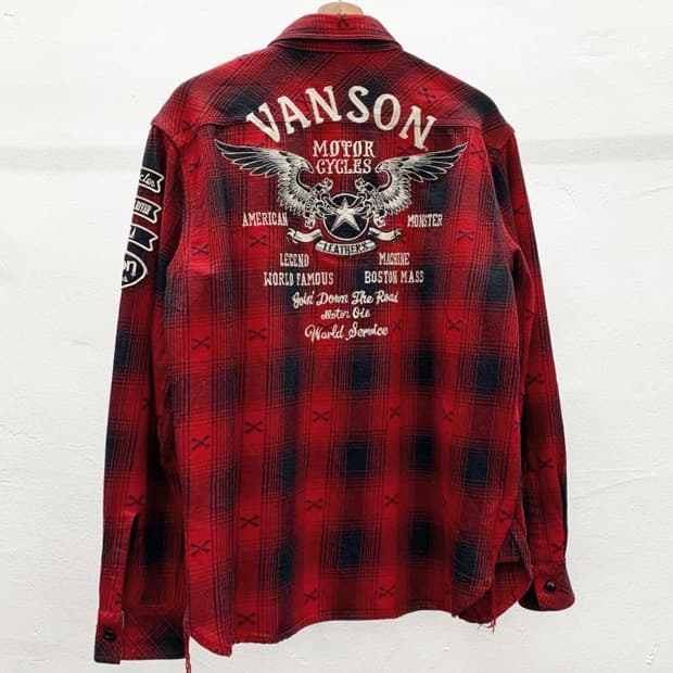 벤슨 레드 체크 빅로고 본패턴 자수 헤비 셔츠 