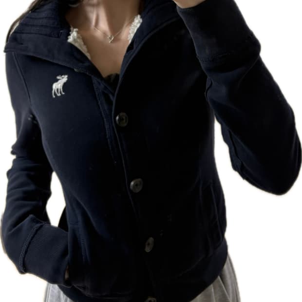 아베크롬비 양털 하이넥 버튼집업 네이비 S