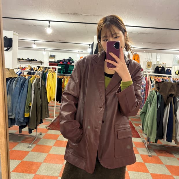 버건디 가죽자켓