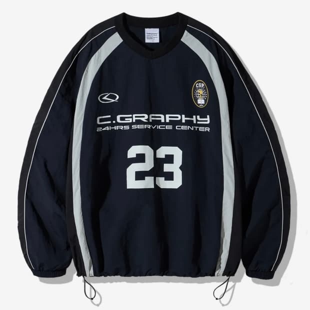 코드그라피 화섬 배색 스포츠 크루넥_네이비