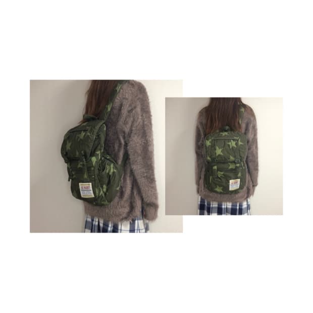 빈티지 카키 별 무늬 백팩