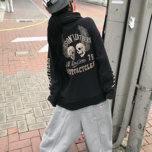 Vanson Skull Embroidery Zip-Up