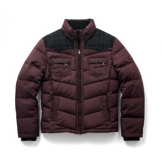 시리즈(series) 버건디 체크 패딩 점퍼