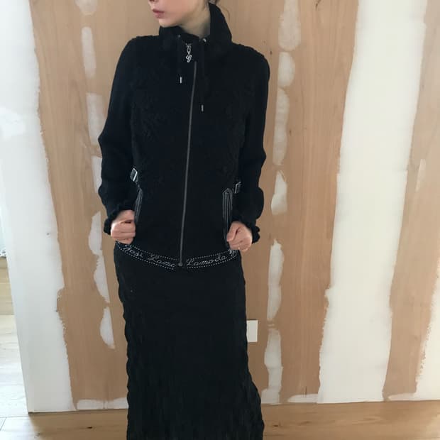 vintage high neck knit zip-up