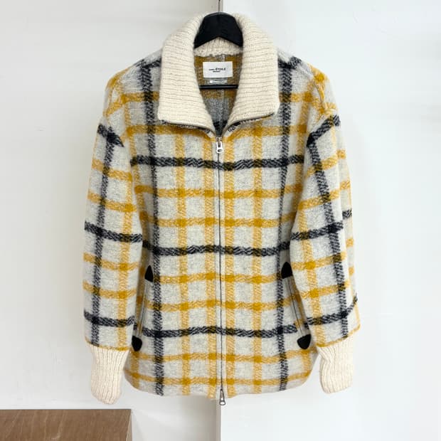 이자벨 마랑 베이지 체크 투웨이 집 울 자켓