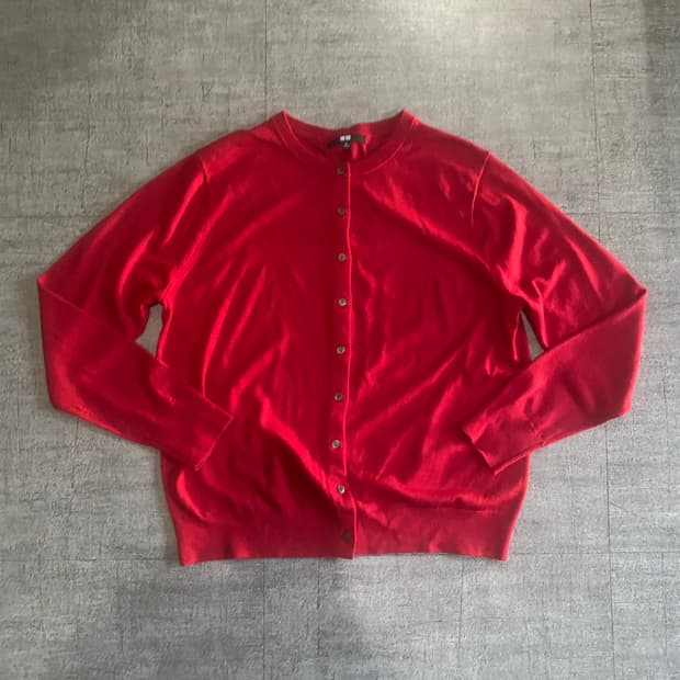 Uniqlo 유니클로 올드스쿨아메카지 모리걸 라운드넥가디건 레드