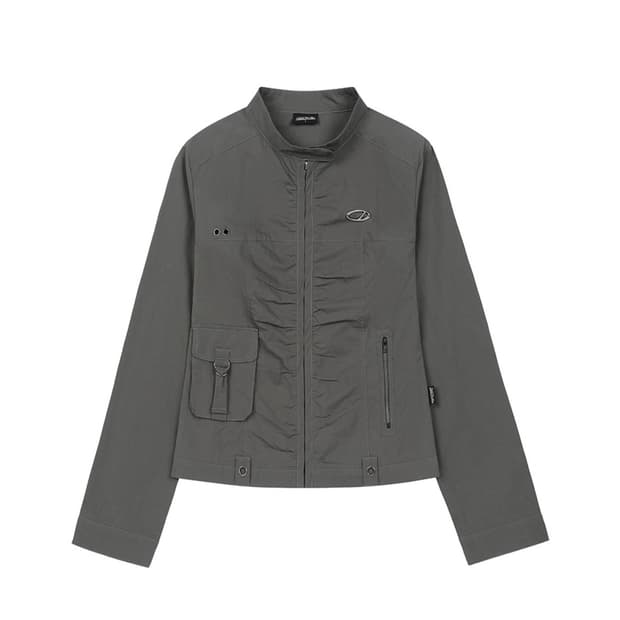 시그니처 셔링 코튼 바이커 자켓 차콜 1(s)