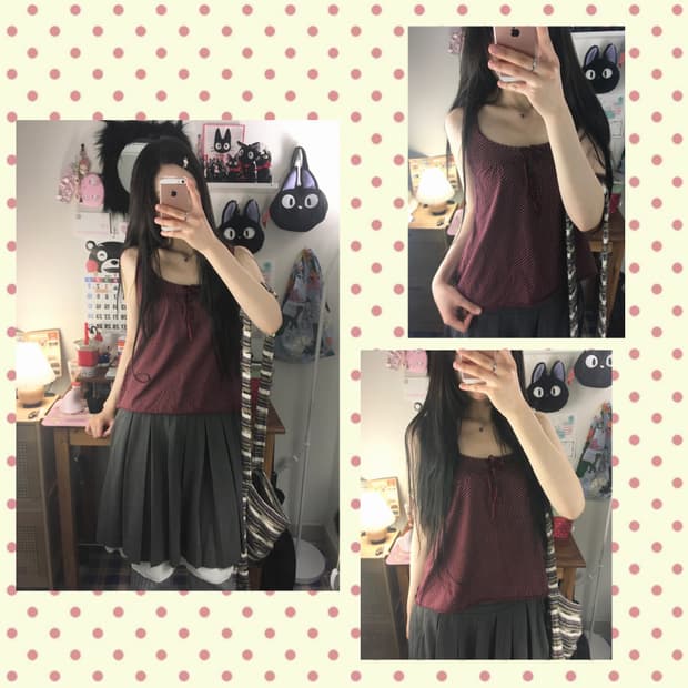 vintage dot ribbon sleeveless wine