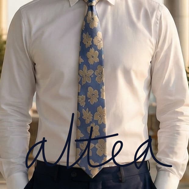 알테아 실크 블루 플라워 자카드 넥타이 9.4cm A등급 K1732
