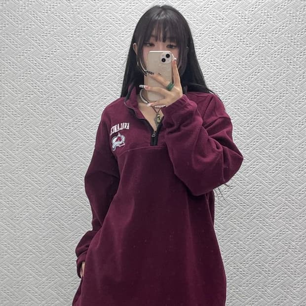 NHL 빈티지 빅사이즈 버건디와인 반집업 후리스 맨투맨 XL C10638