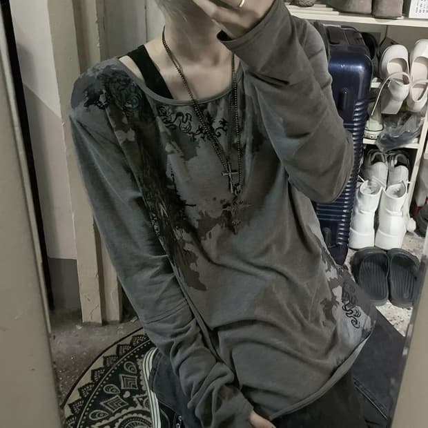 빈티지 그레이 나염티셔츠 중성계