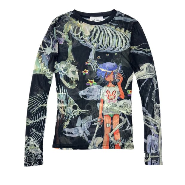 [S] Yuminha Dream Tattoo Mesh Top Black