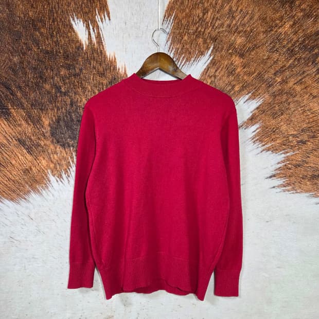 핫 핑크 반폴라 무지 니트