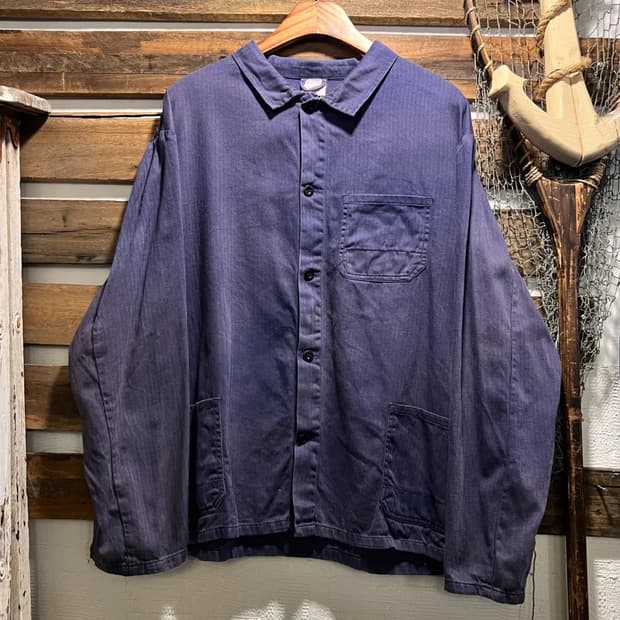 [XL]90's 빈티지 워싱 네이비 HBT 프렌치 워크 자켓