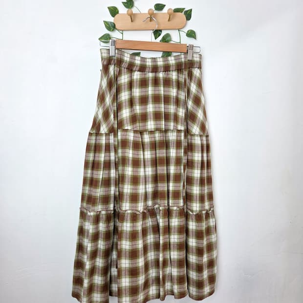 말차초코 체크 캉캉 롱스커트