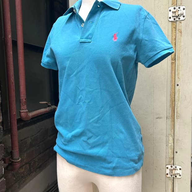 2000s 폴로 스카이블루 포니 카라 반팔티 