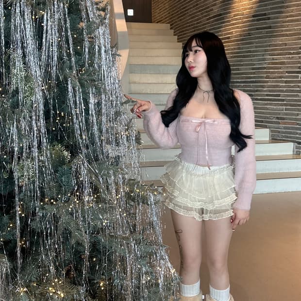 핑크 앙고라 탑&볼레로 세트