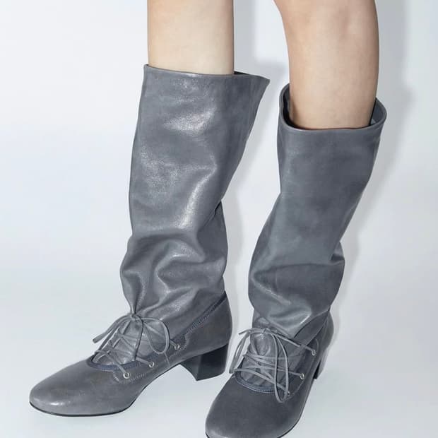 양가죽 그레이 롱부츠