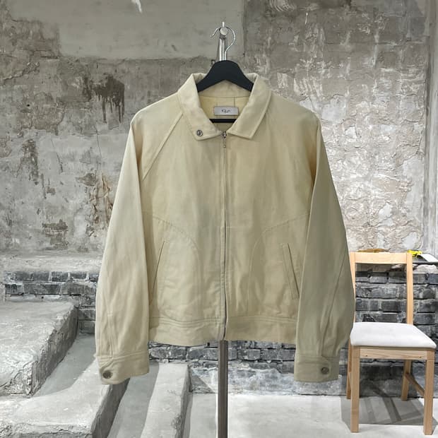 기준 크림 집업 크롭 블루종 자켓