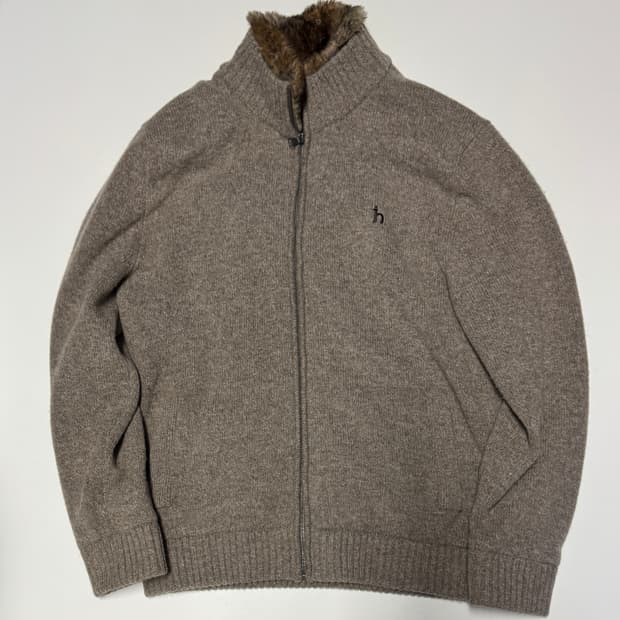 원가40만원!! 헤지스 레빗 퍼 카라 방풍 니트 집업 L ~ XL