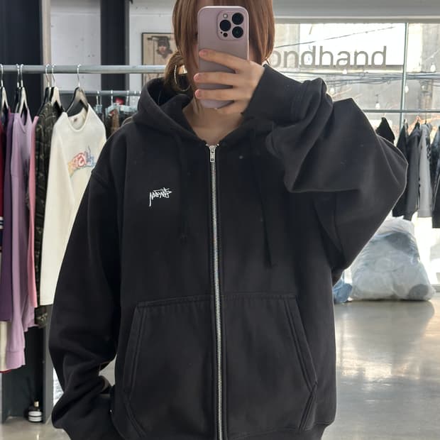 스투시 베이직 후드집업 블랙