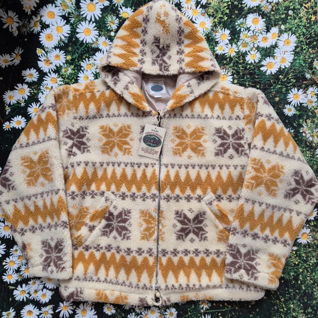 일본 노르딕 패턴 플리스 부클 후드 자켓 성인 M-L 새상품