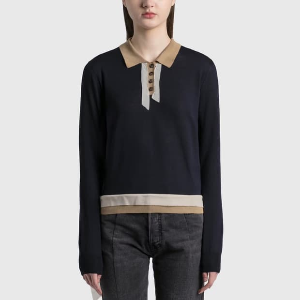 메종 마르지엘라 쉬폰 트리밍 폴로 니트 탑