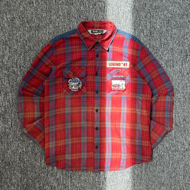 Jeep 버건디 패치로고 아메카지 셔츠