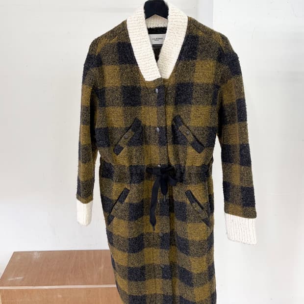 이자벨마랑 에뚜왈 딥옐로우 체크 울 롱 코트 