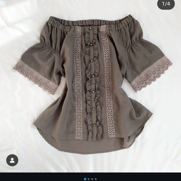 오월빈티지 엑시즈팜 카키 페어리 오프숄더 블라우스