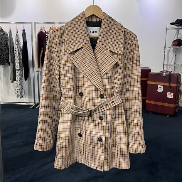 [38] MSGM 체크 더블블레스트 코트 자켓