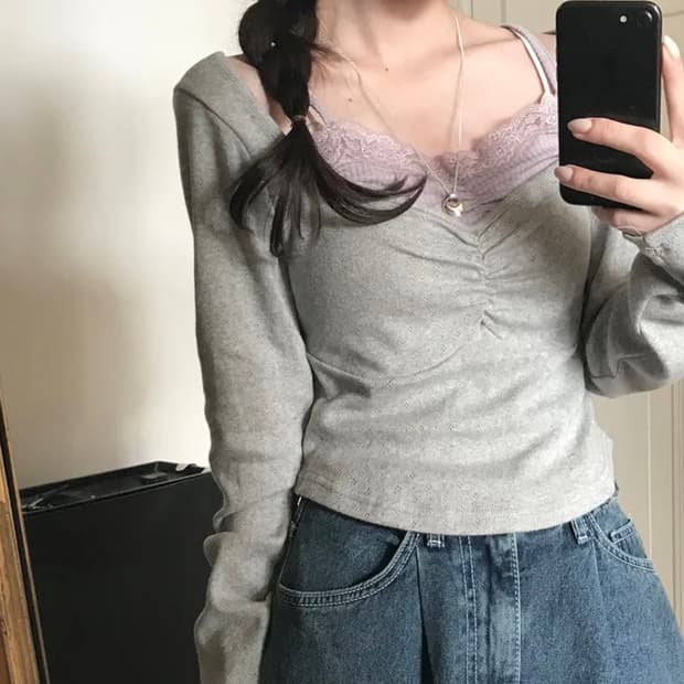 미니포에 디얼즈 레이어드 티셔츠 그레이