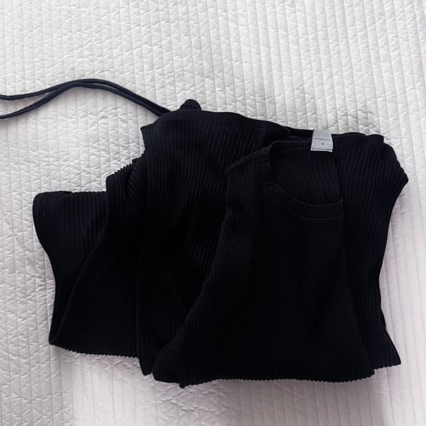 BASERANGE 베이스레인지 유기농 코튼 플리스 원피스 블랙 xs