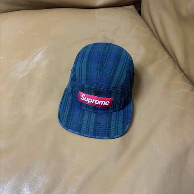 슈프림 캠프캡 모자 박스로고 타탄 체크