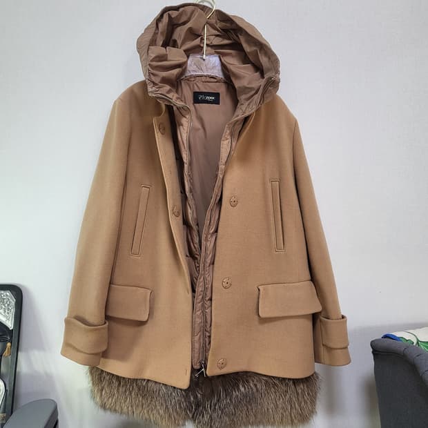 ZOOC 패딩 모피 후드베스트+양모코트 55