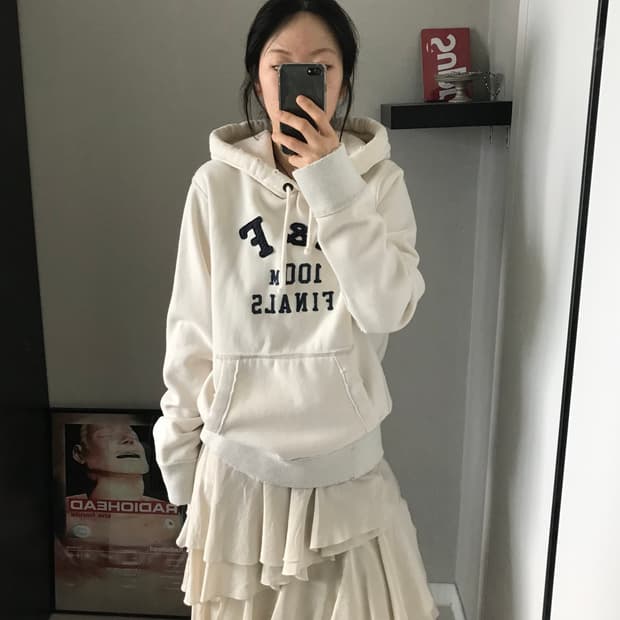 아베크롬비 자수로고 화이트 후드티