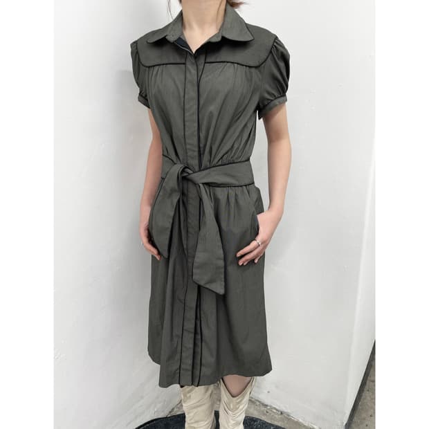 스트라이프 카라 벨트 원피스