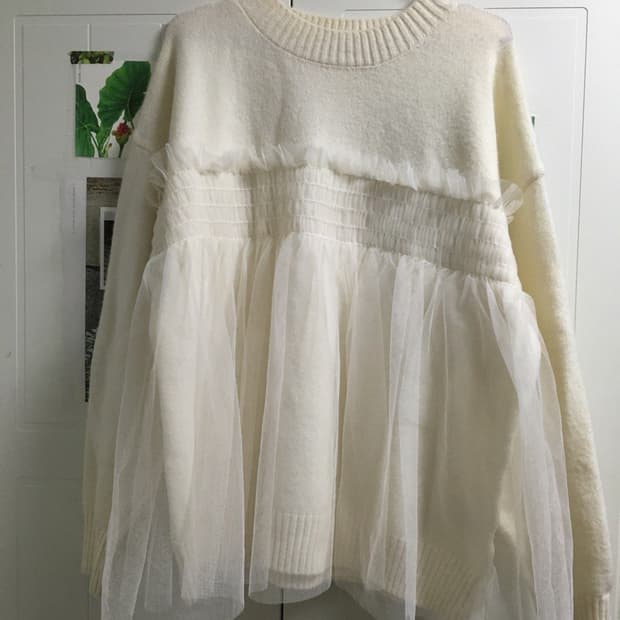 일본빈티지 샤 레이스 아이보리 크림 니트 루즈핏 모리걸 하구미