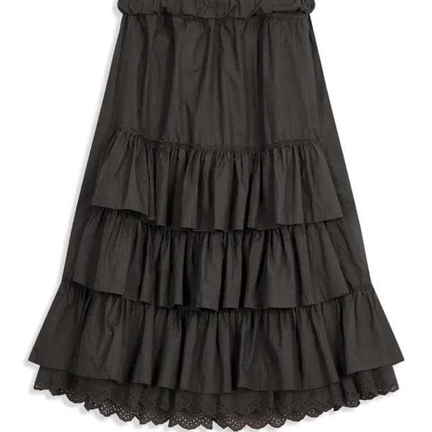오픈와이와이 Rolled waist tiered skirt 차콜