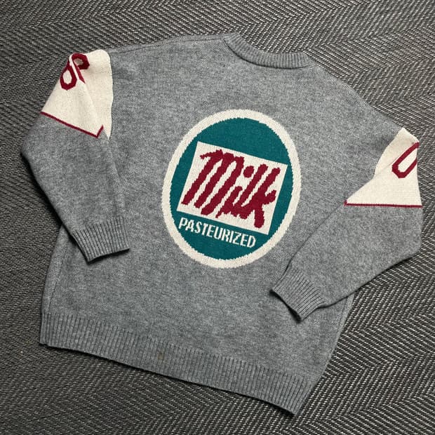 빈티지 밀크 넘버 패턴 박시핏 버튼 가디건y 5301