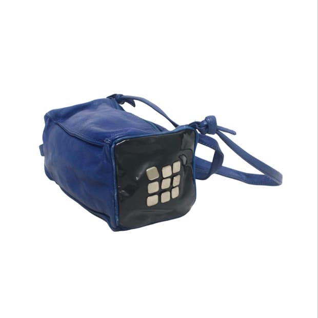 Blue leather stud square mini crossbag
