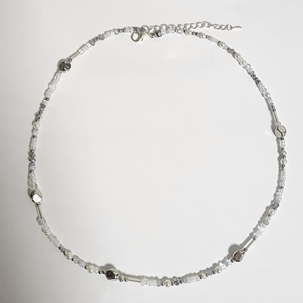 하늘 실버 비즈 목걸이