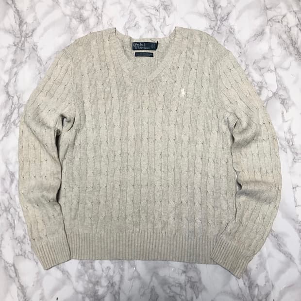 폴로 랄프로렌 니트 꽈배기 브이넥