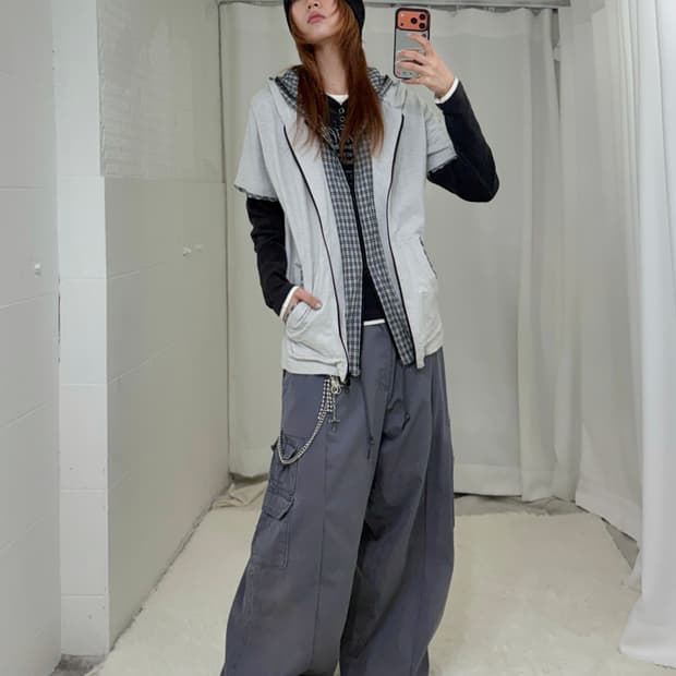 빈티지 무채색 너드 스트릿 코디 세트