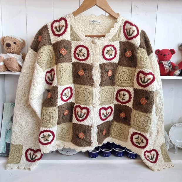 핸드메이드 패치워크 니트 가디건